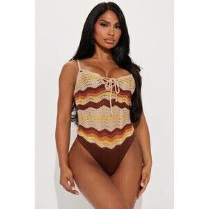New Look Chevron Print‎ Brown Crochet Bodysuit size S RefM023